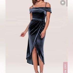 Azazie French Blue Velvet Midi Dress